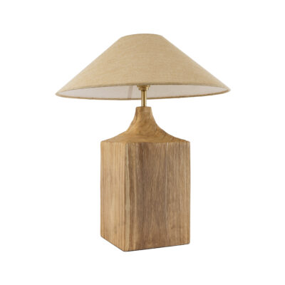 LEDTM® LAFRONTERA 02313 Boho Επιτραπέζιο Φωτιστικό Πορτατίφ Μονόφωτο 1 x E27 IP20 Μπεζ Ξύλο με Μπεζ Ύφασμα - Μ50 x Μ50 x Υ60cm - Image 4