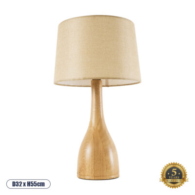 LEDTM® BERKBAY 02319 Boho Επιτραπέζιο Φωτιστικό Πορτατίφ Μονόφωτο 1 x E27 IP20 Μπεζ Ξύλο με Μπεζ Ύφασμα - Μ32 x Π32 x Υ55cm