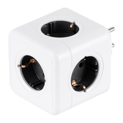 Alternative view of LEDTM® POWERCUBE 79627 Πολύπριζο 5 Θέσεων με 5 x EU Schuko Πρίζες Ασφαλείας Childproof AC 220-240V 3680W/16A Max Load IP20 - Λευκό & Γκρι - Μ7.5 x Π11.5 x Υ7.5cm