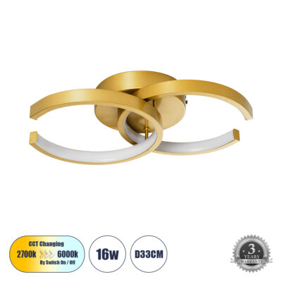 Alternative view of LEDTM® EVA 61069 Μοντέρνο Φωτιστικό Οροφής LED 16W 1920lm 300° AC 220-240V IP20 Ρυθμιζόμενο Λευκό CCT με On/Off 2700K/4500K/6000K - Lumileds SMD Chip - Χρυσό Βούρτσας - Μ33 x Π21 x Υ7cm - 3 Χρόνια Εγγύηση