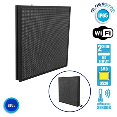 LEDTM®DISPLAY 90343 Κυλιόμενη Ψηφιακή Επιγραφή P10 Διπλής Όψης LED AC 220-240V Αδιάβροχο IP65 Μπλε - WiFi Control μέσω FK APP - Αισθητήρας Θερμοκρασίας & Υγρασίας - Μ104 x Π12 x Υ104cm - 2 Χρόνια Εγγύηση - Image 3