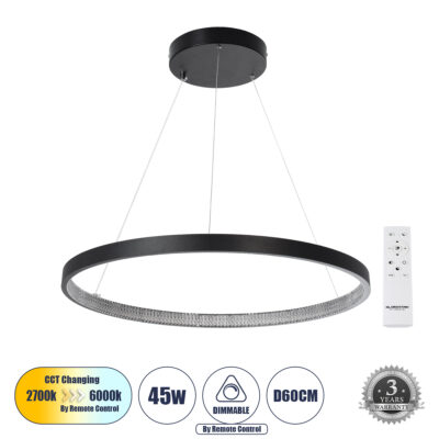 Alternative view of LEDTM® DIAMOND 61522 Μοντέρνο Κρεμαστό Φωτιστικό Οροφής LED 45W 5040lm 360° AC 220-240V IP20 Ρυθμιζόμενο Λευκό CCT με Χειριστήριο από 2700K έως 6000K Dimmable - Lumileds SMD Chip - Μαύρο Ματ - Μ60 x Π60 x Υ3cm - 3 Χρόνια Εγγύηση