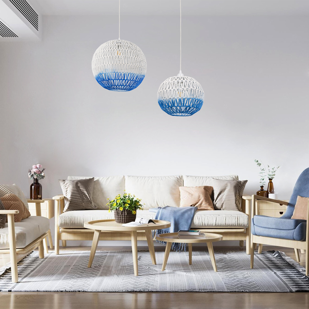 LEDTM® SANTOR 00729 Boho Κρεμαστό Φωτιστικό Οροφής με Ντουί 1 x E27 AC 220-240V IP20 - Λευκό & Μπλε - Μ50 x Π50 x Y50cm - Image 10
