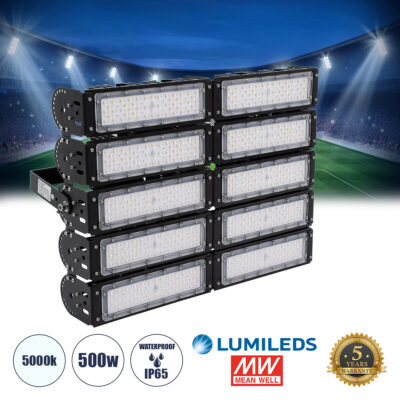 Alternative view of LEDTM® GOLIATH 90104 Προβολέας για Γήπεδα Tennis & Ποδοσφαίρου 5x5 LED 500W 75000lm 75°x135° SDCM<5 Fish Eye Lens AC 220-240V Αδιάβροχο IP65 IK08 Φυσικό Λευκό 5000K - Lumileds SMD Chip & Mean Well Driver - Μαύρο Ματ - Μ62 x Π22 x Υ45cm - 5 Χρόνια Εγγύηση