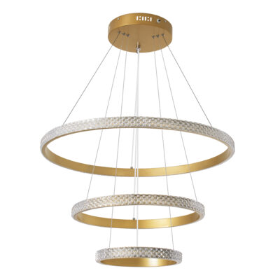 LEDTM® DIAMOND TRIO 61137-DECO Κρεμαστό Φωτιστικό Δαχτυλίδι-Κύκλος LED CCT 100W 12123lm 360° AC 220-240V - Εναλλαγή Φωτισμού μέσω Τηλεχειριστηρίου All In One Ψυχρό 6000k+Φυσικό 4500k+Θερμό 2700k Dimmable Φ25+40+60cm - Χρυσό Βούρτσας - 3 Years Warranty - Image 5