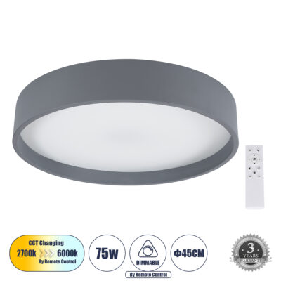 Alternative view of LEDTM® NARNIA 61258 Μοντέρνο Φωτιστικό Οροφής LED 75W 8625lm 120° AC 220-240V IP20 Ρυθμιζόμενο Λευκό CCT με Χειριστήριο από 2700K έως 6000K Dimmable - Lumileds SMD Chip - Γκρι Ανθρακί Ματ - Μ45 x Π45 x Υ8cm - 3 Χρόνια Εγγύηση