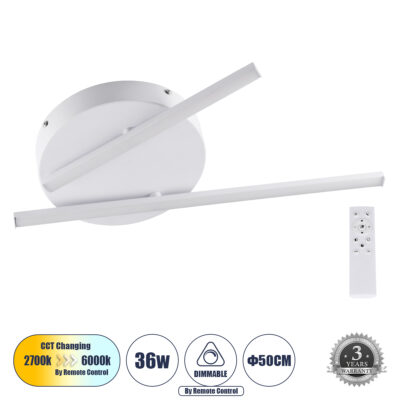Alternative view of LEDTM® DRACO 61092 Μοντέρνο Φωτιστικό Οροφής LED 36W 4428lm 120° AC 220-240V IP20 Ρυθμιζόμενο Λευκό CCT με Χειριστήριο από 2700K έως 6000K Dimmable - Lumileds SMD Chip - Λευκό Ματ - Μ50 x Π50 x Υ6cm - 3 Χρόνια Εγγύηση