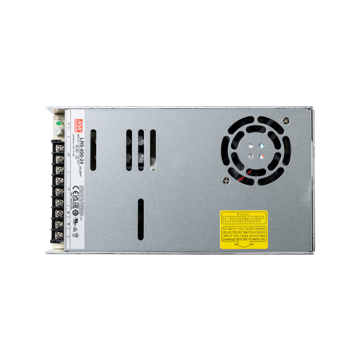 LEDTM® MEANWELL-LRS600-24 90788 Τροφοδοτικό/Μετασχηματιστής Class I PELV 600W 25A AC 220-240V σε DC 24V IP20 - Ρυθμιζόμενo από DC 22.8V έως DC 26.4V - Ασημί - Μ22.5 x Π12.4 x Υ4.1cm - 3 Χρόνια Εγγύηση - Image 6