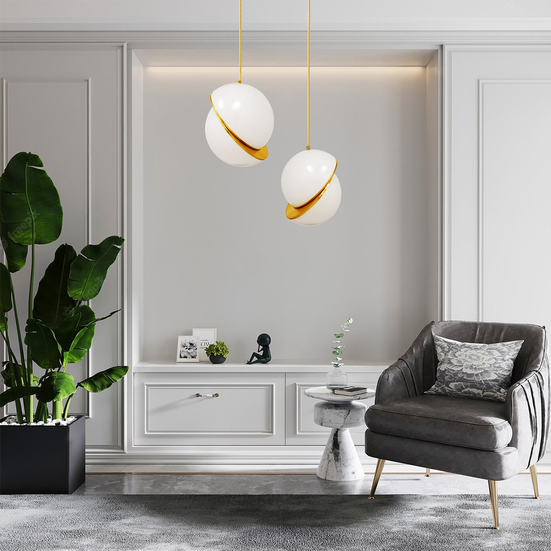 LEDTM® HUDSON 01555 Μοντέρνο Κρεμαστό Φωτιστικό Οροφής με Ντουί 1 x E27 AC 220-240V IP20 - Λευκό & Χρυσό - Μ30 x Π30 x Υ34cm - Image 10