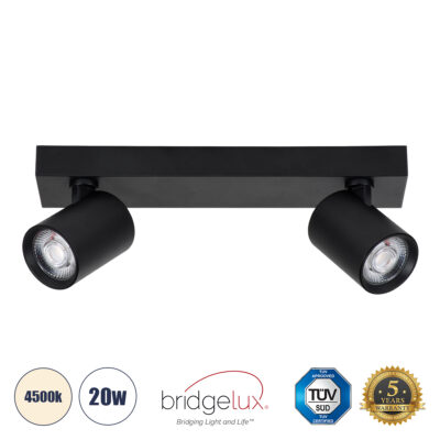 LEDTM® LEONARDO 60346 Μοντέρνο Φωτιστικό Οροφής Ράγα με Κινούμενα Σποτ LED Spot Downlight 20W 2400lm 60° AC 220-240V IP20 Μ32 x Π7 x Υ11.8cm - Μαύρο - Φυσικό Λευκό 4500K - Bridgelux COB - 5 Years Warranty