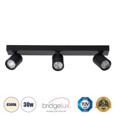 LEDTM® LEONARDO 60348 Μοντέρνο Φωτιστικό Οροφής Ράγα με Κινούμενα Σποτ LED Spot Downlight 30W 3600lm 60° AC 220-240V IP20 Μ52 x Π7 x Υ11.8cm - Μαύρο - Φυσικό Λευκό 4500K - Bridgelux COB - 5 Years Warranty