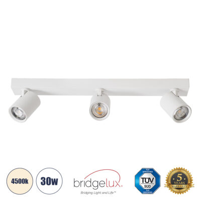 LEDTM® LEONARDO 60349 Μοντέρνο Φωτιστικό Οροφής Ράγα με Κινούμενα Σποτ LED Spot Downlight 30W 3600lm 60° AC 220-240V IP20 Μ52 x Π7 x Υ11.8cm - Λευκό - Φυσικό Λευκό 4500K - Bridgelux COB - 5 Years Warranty