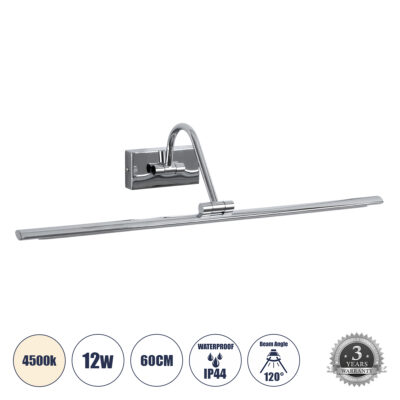 LEDTM® MIRA 60434 Μοντέρνο Φωτιστικό Τοίχου - Απλίκα Καθρέπτη Μπάνιου LED 12W 1400lm 120° AC 220-240V IP20 Φυσικό Λευκό 4500K - Bridgelux SMD Chip - Νίκελ Χρώμιο - Μ60 x Π20 x Υ13cm - 3 Χρόνια Εγγύηση