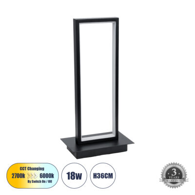 LEDTM® CORNELIE 60460 Επιτραπέζιο Φωτιστικό LED CCT 18W 1980lm 200° AC 220-240V - Εναλλαγή Φωτισμού μέσω Διακόπτη On/Off All In One Ψυχρό 6000k+Φυσικό 4500k+Θερμό 2700k Μ18 x Π10 x Υ36cm - Mαύρο - 3 Χρόνια Εγγύηση