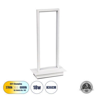 LEDTM® CORNELIE 60461 Επιτραπέζιο Φωτιστικό LED CCT 18W 1980lm 200° AC 220-240V - Εναλλαγή Φωτισμού μέσω Διακόπτη On/Off All In One Ψυχρό 6000k+Φυσικό 4500k+Θερμό 2700k Μ18 x Π10 x Υ36cm - Λευκό - 3 Χρόνια Εγγύηση