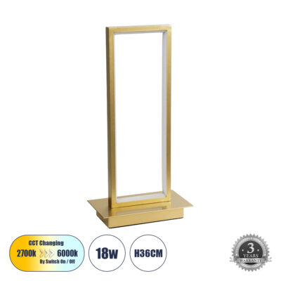 LEDTM® CORNELIE 60462 Επιτραπέζιο Φωτιστικό LED CCT 18W 1980lm 200° AC 220-240V - Εναλλαγή Φωτισμού μέσω Διακόπτη On/Off All In One Ψυχρό 6000k+Φυσικό 4500k+Θερμό 2700k Μ18 x Π10 x Υ36cm - Χρυσό - 3 Χρόνια Εγγύηση