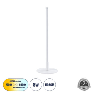 LEDTM® DALUMA 60468 Επιτραπέζιο Φωτιστικό LED CCT 8W 880lm 200° AC 220-240V - All In One Ψυχρό 6000k+Φυσικό 4500k+Θερμό 2700k Μ15 x Π15 x Υ46cm - Λευκό - 3 Χρόνια Εγγύηση