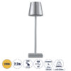 LEDTM® NEGA 60476 Μοντέρνο Επιτραπέζιο Φωτιστικό Πορτατίφ LED 2.2W 154lm 360° DC 5V Επαναφορτιζόμενο με Μπαταρία Li-ion 4000mAh - Διακόπτη Αφής - Θερμό Λευκό 2700K - Dimmable - D10 x H39cm - Ασημί - 2 Years Warranty