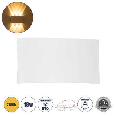 LEDTM® SIXOAD 60584 Φωτιστικό Τοίχου - Απλίκα Αρχιτεκτονικού Φωτισμού Εσωτερικού/Εξωτερικού Χώρου Up & Down LED 18W 2160lm 30° AC 220-240V Αδιάβροχο IP65 Μ17 x Π4 x Υ8cm - Θερμό Λευκό 2700K - Λευκό - Bridgelux Chip - 3 Years Warranty