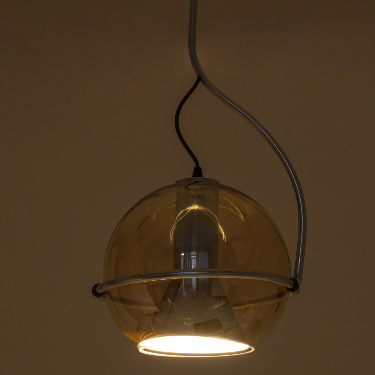 LEDTM® GLASSO 60927 Μοντέρνο Κρεμαστό Φωτιστικό Οροφής με Ντουί 1 x E27 AC 220-240V IP20 - Ασημί & Μελί - Μ27 x Π27 x Υ52cm - Image 11