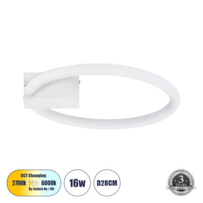 LEDTM® CINDERELLA 60977 Φωτιστικό Οροφής Δαχτυλίδι-Κύκλος LED CCT 16W 1792lm 360° AC 220-240V - Εναλλαγή Φωτισμού μέσω Διακόπτη On/Off All In One Ψυχρό 6000k+Φυσικό 4500k+Θερμό 2700k Φ28cm - Λευκό - 3 Years Warranty