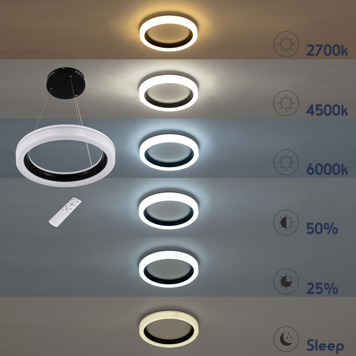 LEDTM® ARIANA 61038 Μοντέρνο Κρεμαστό Φωτιστικό Οροφής LED 55W 6376lm 120° AC 220-240V IP20 Ρυθμιζόμενο Λευκό CCT με Χειριστήριο από 2700K έως 6000K Dimmable - Lumileds SMD Chip - Λευκό Ματ - Μ48 x Π48 x Υ6.5cm - 3 Χρόνια Εγγύηση - Image 12