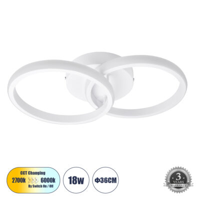 Alternative view of LEDTM® CORA 61059 Μοντέρνο Φωτιστικό Οροφής LED 18W 2160lm 300° AC 220-240V IP20 Ρυθμιζόμενο Λευκό CCT με On/Off 2700K/4500K/6000K - Lumileds SMD Chip - Λευκό Ματ - Μ36 x Π20.5 x Υ7cm - 3 Χρόνια Εγγύηση