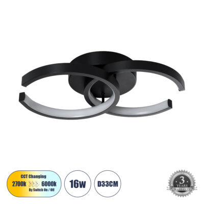 LEDTM® EVA 61067 Φωτιστικό Οροφής Design LED CCT 16W 1920lm 300° AC 220-240V - Εναλλαγή Φωτισμού μέσω Διακόπτη On/Off All In One Ψυχρό 6000k+Φυσικό 4500k+Θερμό 2700k Μ33 x Π21 x Υ7cm - Μαύρο