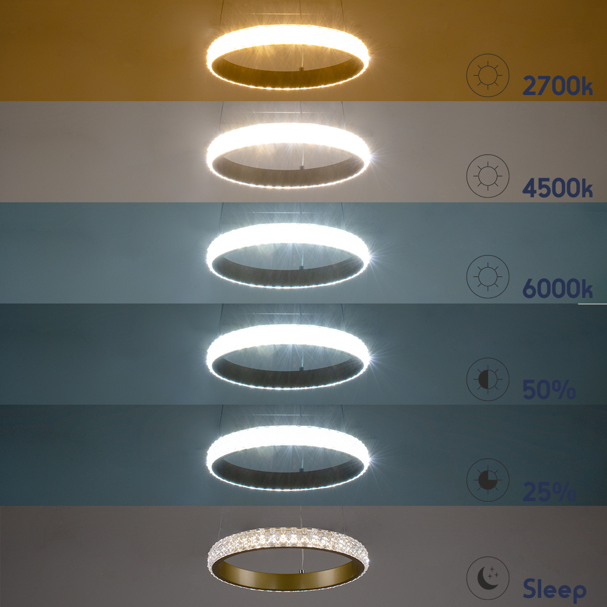 LEDTM® DIAMOND 61129 Μοντέρνο Κρεμαστό Φωτιστικό Οροφής LED 30W 3513lm 360° AC 220-240V IP20 Ρυθμιζόμενο Λευκό CCT με Χειριστήριο από 2700K έως 6000K Dimmable - Lumileds SMD Chip - Χρυσό Βούρτσας - Μ40 x Π40 x Υ3cm - 3 Χρόνια Εγγύηση - Image 11