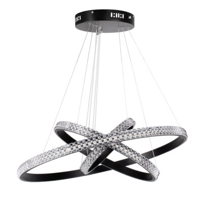 LEDTM® DIAMOND TRIO 61136-DECO Κρεμαστό Φωτιστικό Δαχτυλίδι-Κύκλος LED CCT 100W 12123lm 360° AC 220-240V - Εναλλαγή Φωτισμού μέσω Τηλεχειριστηρίου All In One Ψυχρό 6000k+Φυσικό 4500k+Θερμό 2700k Dimmable Φ25+40+60cm - Μαύρο - 3 Years Warranty - Image 3
