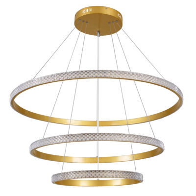 LEDTM® DIAMOND TRIO 61139-DECO Κρεμαστό Φωτιστικό Δαχτυλίδι-Κύκλος LED CCT 120W 14723lm 360° AC 220-240V - Εναλλαγή Φωτισμού μέσω Τηλεχειριστηρίου All In One Ψυχρό 6000k+Φυσικό 4500k+Θερμό 2700k Dimmable Φ40+60+80cm - Χρυσό Βούρτσας - 3 Years Warranty - Image 5