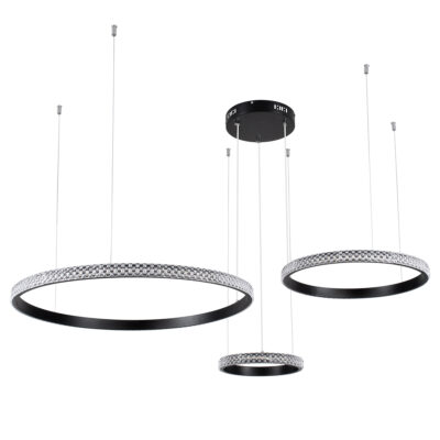 LEDTM® DIAMOND TRIO 61142 Μοντέρνο Κρεμαστό Φωτιστικό Οροφής LED 100W 12123lm 360° AC 220-240V IP20 Ρυθμιζόμενο Λευκό CCT με Χειριστήριο από 2700K έως 6000K Dimmable - Lumileds SMD Chip - Μαυρό Ματ - Μ110 x Π110 x Υ60cm - 3 Χρόνια Εγγύηση - Image 3
