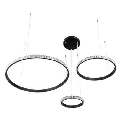 LEDTM® DIAMOND TRIO 61142 Μοντέρνο Κρεμαστό Φωτιστικό Οροφής LED 100W 12123lm 360° AC 220-240V IP20 Ρυθμιζόμενο Λευκό CCT με Χειριστήριο από 2700K έως 6000K Dimmable - Lumileds SMD Chip - Μαυρό Ματ - Μ110 x Π110 x Υ60cm - 3 Χρόνια Εγγύηση - Image 4
