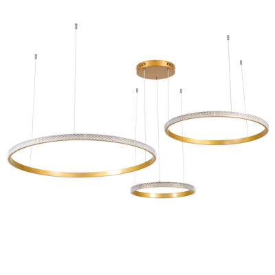 LEDTM® DIAMOND TRIO 61145 Μοντέρνο Κρεμαστό Φωτιστικό Οροφής LED 120W 14723lm 360° AC 220-240V IP20 Ρυθμιζόμενο Λευκό CCT με Χειριστήριο από 2700K έως 6000K Dimmable - Lumileds SMD Chip - Χρυσό Βούρτσας - Μ150 x Π150 x Υ60cm - 3 Χρόνια Εγγύηση - Image 3