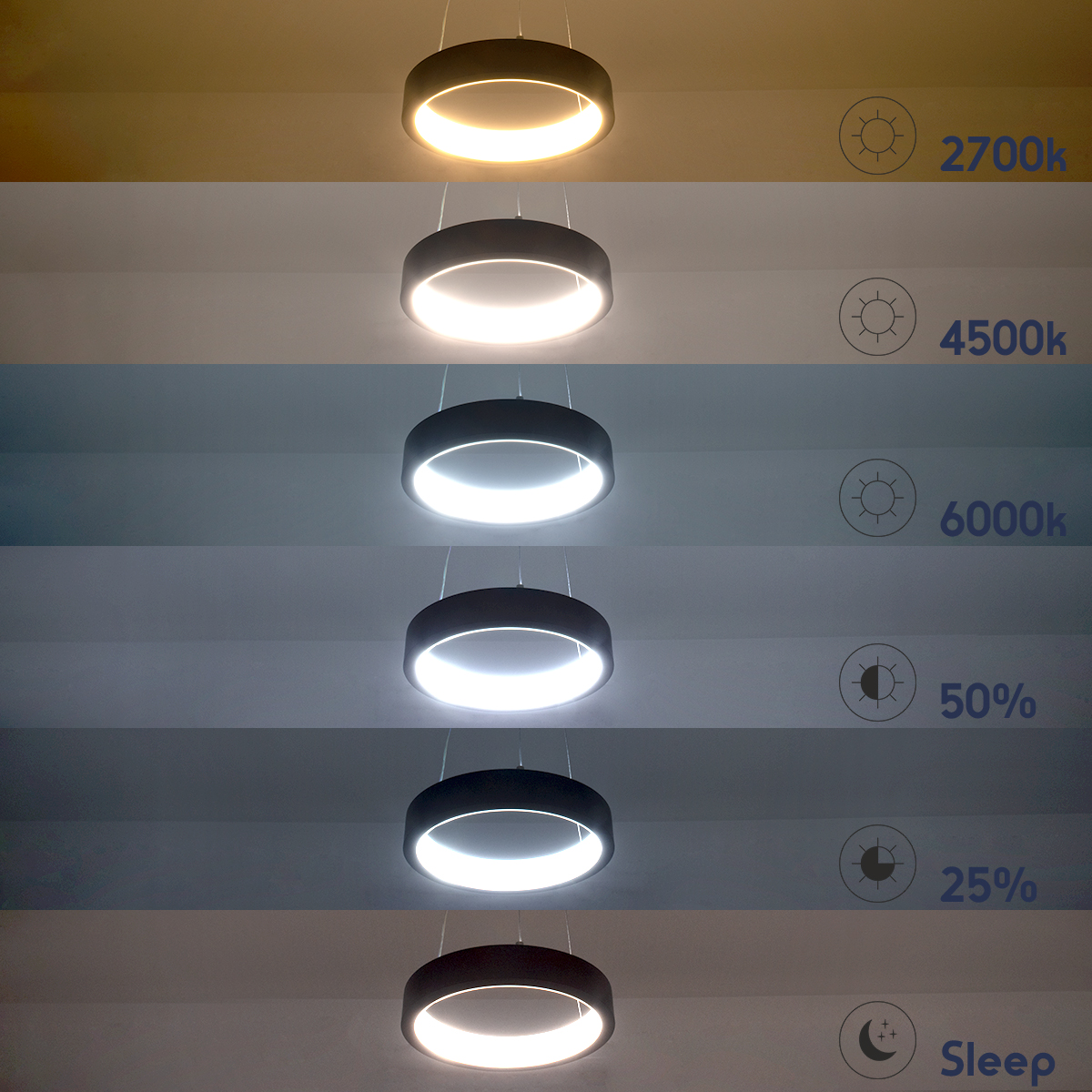 LEDTM® NEMESIS 61152 Μοντέρνο Κρεμαστό Φωτιστικό Οροφής LED 20W 2356lm 360° AC 220-240V IP20 Ρυθμιζόμενο Λευκό CCT με Χειριστήριο από 2700K έως 6000K Dimmable - Lumileds SMD Chip - Μαυρό Ματ - Μ25 x Π25 x Υ4cm - 3 Χρόνια Εγγύηση - Image 11