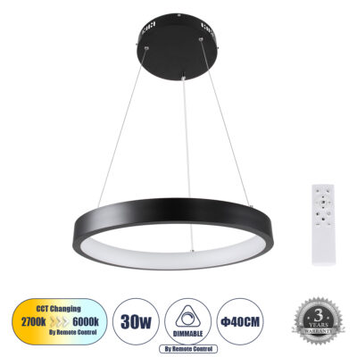LEDTM® NEMESIS 61155 Μοντέρνο Κρεμαστό Φωτιστικό Οροφής LED 30W 3513lm 360° AC 220-240V IP20 Ρυθμιζόμενο Λευκό CCT με Χειριστήριο από 2700K έως 6000K Dimmable - Lumileds SMD Chip - Μαυρό Ματ - Μ40 x Π40 x Υ4cm - 3 Χρόνια Εγγύηση