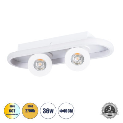 LEDTM® NESPO 61213 Φωτιστικό Οροφής Linear Design LED CCT με Κινούμενα Σποτ LED Spot Downlight 36W 4032lm 360° & 45° AC 220-240V - Εναλλαγή Φωτισμού μέσω Διακόπτη On/Off All In One Ψυχρό 6000k+Φυσικό 4500k+Θερμό 2700k Μ40 x Π13 x Υ6.5cm - Λευκό