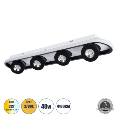 LEDTM® NESPO 61214 Φωτιστικό Οροφής Linear Design LED CCT με Κινούμενα Σποτ LED Spot Downlight 48W 5376lm 360° & 45° AC 220-240V - Εναλλαγή Φωτισμού μέσω Διακόπτη On/Off All In One Ψυχρό 6000k+Φυσικό 4500k+Θερμό 2700k Μ80 x Π13 x Υ6.5cm - Μαύρο