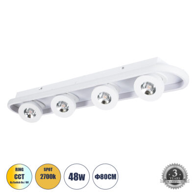LEDTM® NESPO 61215 Φωτιστικό Οροφής Linear Design LED CCT με Κινούμενα Σποτ LED Spot Downlight 48W 5376lm 360° & 45° AC 220-240V - Εναλλαγή Φωτισμού μέσω Διακόπτη On/Off All In One Ψυχρό 6000k+Φυσικό 4500k+Θερμό 2700k Μ80 x Π13 x Υ6.5cm - Λευκό