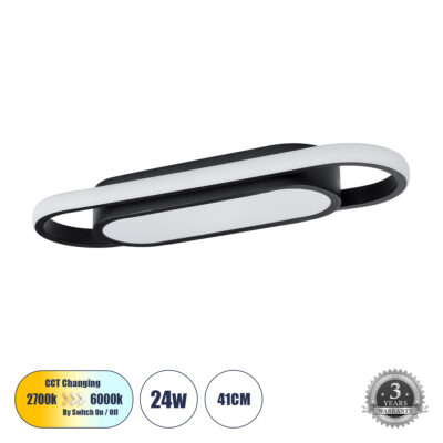 LEDTM® IGOR 61216 Φωτιστικό Οροφής Linear Design LED CCT 24W 2880lm 210° AC 220-240V - Εναλλαγή Φωτισμού μέσω Διακόπτη On/Off All In One Ψυχρό 6000k+Φυσικό 4500k+Θερμό 2700k Μ41 x Π13 x Υ4.5cm - Μαύρο - 3 Years Warranty