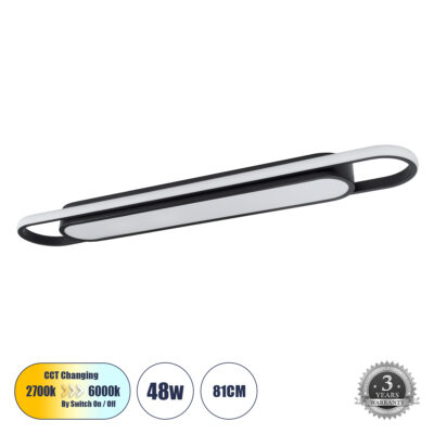 LEDTM® IGOR 61218 Φωτιστικό Οροφής Linear Design LED CCT 48W 5760lm 210° AC 220-240V - Εναλλαγή Φωτισμού μέσω Διακόπτη On/Off All In One Ψυχρό 6000k+Φυσικό 4500k+Θερμό 2700k Μ81 x Π13 x Υ4.5cm - Μαύρο - 3 Years Warranty