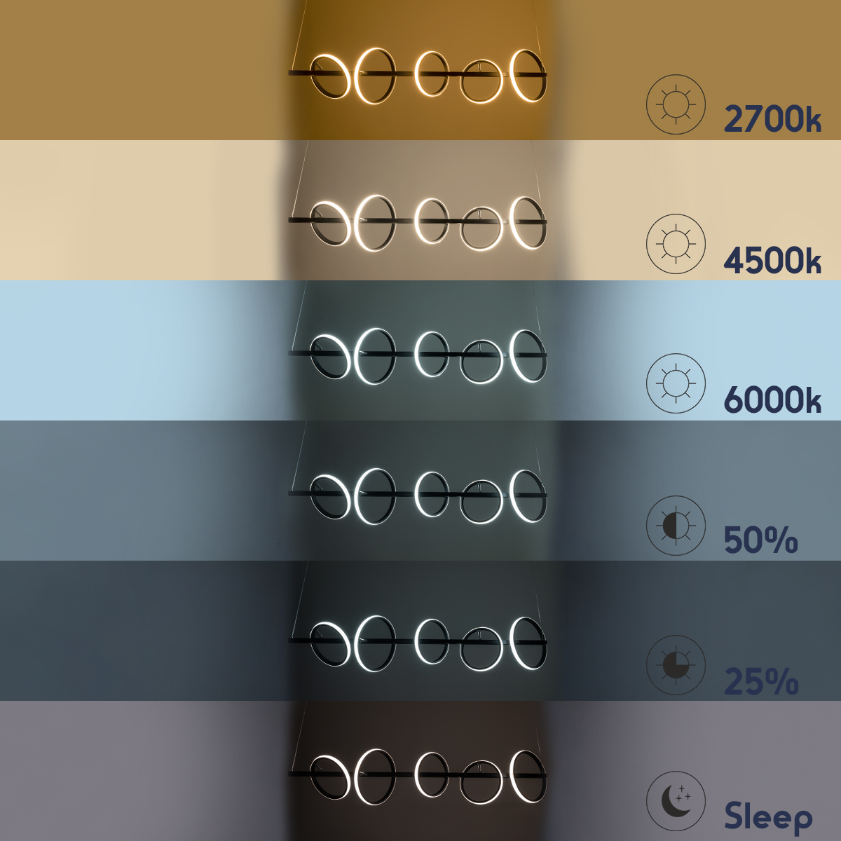 LEDTM® CIRCOLARE 61319 Μοντέρνο Κρεμαστό Φωτιστικό Οροφής LED 75W 8400lm 360° AC 220-240V IP20 Ρυθμιζόμενο Λευκό CCT με Χειριστήριο από 2700K έως 6000K Dimmable - Lumileds SMD Chip - Μαύρο Ματ - Μ120 x Π25 x Υ25cm - 3 Χρόνια Εγγύηση - Image 13