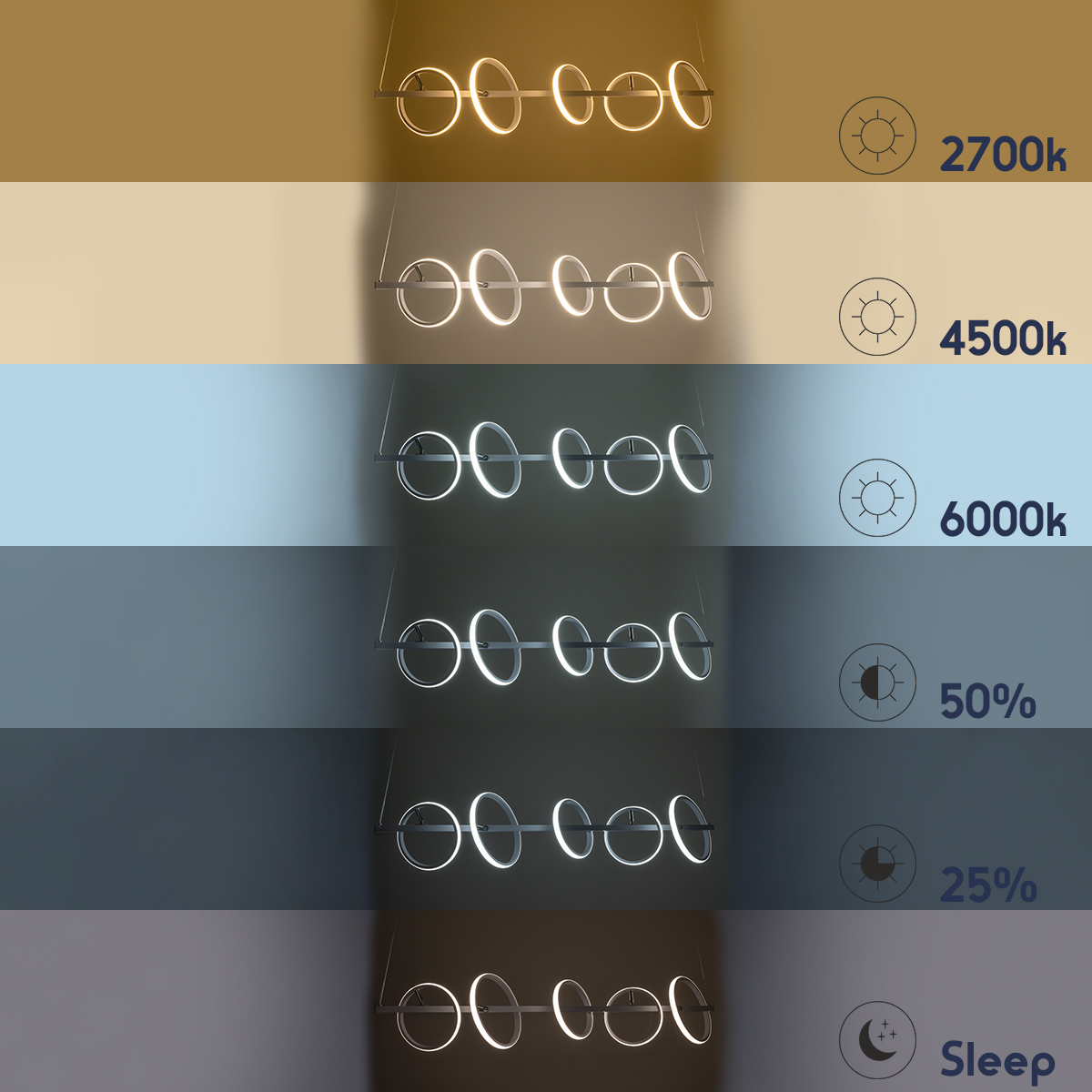 LEDTM® CIRCOLARE 61320 Μοντέρνο Κρεμαστό Φωτιστικό Οροφής LED 75W 8400lm 360° AC 220-240V IP20 Ρυθμιζόμενο Λευκό CCT με Χειριστήριο από 2700K έως 6000K Dimmable - Lumileds SMD Chip - Λευκό Ματ - Μ120 x Π25 x Υ25cm - 3 Χρόνια Εγγύηση - Image 13