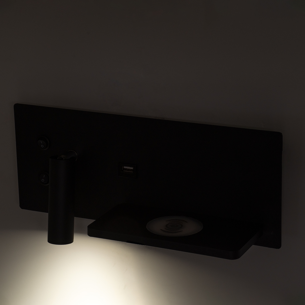 LEDTM® PALADIN 61352 Μοντέρνο Φωτιστικό Τοίχου - Απλίκα Ξενοδοχείου Reading Light με Φορτιστή USB 3A & Wireless 20W LED 6W 720lm 36° & 360° AC 220-240V IP20 Φυσικό Λευκό 4500K - Bridgelux COB Chip & TÜV SÜD Driver - Μαύρο Ματ - Μ30 x Π11 x Υ12cm - 3 Χρόνια Εγγύηση - Image 14