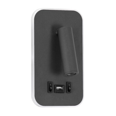 LEDTM® LADY-O 61365 Μοντέρνο Φωτιστικό Τοίχου - Απλίκα Ξενοδοχείου Reading Light με Φορτιστή USB 3A LED 10W 1000lm 36° & 360° AC 220-240V IP20 Φυσικό Λευκό 4500K - Bridgelux COB Chip & TÜV SÜD Driver - Γκρι Ανθρακί Ματ - Μ10.5 x Π10 x Υ18.5cm - 3 Χρόνια Εγγύηση - Image 3