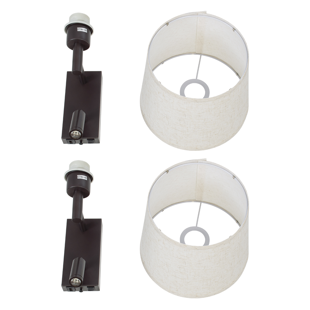 LEDTM® ROULETTE-R 61381 Μοντέρνο Φωτιστικό Τοίχου - Απλίκα Ξενοδοχείου Reading Light με Φορτιστή USB 3A & Ντουί 1 x E27 LED 3W 360lm 36° & 360° AC 220-240V IP20 Φυσικό Λευκό 4500K - Bridgelux COB Chip & TÜV SÜD Driver - Καφέ & Μπεζ - Μ22 x Π23.5 x Υ37cm - Σετ 2 Τεμαχίων - 3 Χρόνια Εγγύηση - Image 10