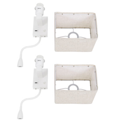LEDTM® ROULETTE-S 61383 Μοντέρνο Φωτιστικό Τοίχου - Απλίκα Ξενοδοχείου Bed Side LED 3W 360lm & 1 x E27 36° & 360° AC 220-240V - Reading Up/Down Light - Φορτιστής USB 3A - Μ17 x Π20 x Υ37cm - Φυσικό Λευκό 4500K - Λευκό με Μπεζ Καπέλο - Σετ 2 Τεμαχίων - Image 11
