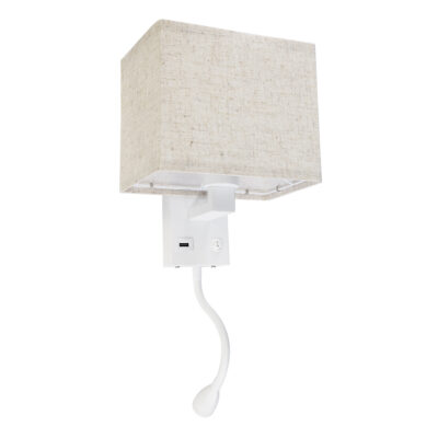 LEDTM® ROULETTE-S 61383 Μοντέρνο Φωτιστικό Τοίχου - Απλίκα Ξενοδοχείου Bed Side LED 3W 360lm & 1 x E27 36° & 360° AC 220-240V - Reading Up/Down Light - Φορτιστής USB 3A - Μ17 x Π20 x Υ37cm - Φυσικό Λευκό 4500K - Λευκό με Μπεζ Καπέλο - Σετ 2 Τεμαχίων - Image 4