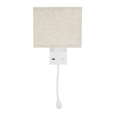 LEDTM® ROULETTE-S 61383 Μοντέρνο Φωτιστικό Τοίχου - Απλίκα Ξενοδοχείου Bed Side LED 3W 360lm & 1 x E27 36° & 360° AC 220-240V - Reading Up/Down Light - Φορτιστής USB 3A - Μ17 x Π20 x Υ37cm - Φυσικό Λευκό 4500K - Λευκό με Μπεζ Καπέλο - Σετ 2 Τεμαχίων - Image 5