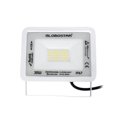 LEDTM® ATLAS 61414 Επαγγελματικός Προβολέας LED 30W 3600lm 120° AC 220-240V - Αδιάβροχος IP67 - Μ16 x Π2.5 x Υ12.5cm - Λευκό - Φυσικό Λευκό 4500K - LUMILEDS Chips - TÜV Rheinland Certified - 5 Years Warranty - Image 3